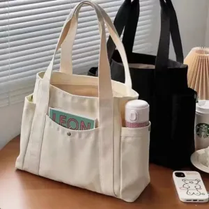 Elegant Large Capacity Cloth Canvas Tote Shoulder Handbag Versatile Commuter Student Bag