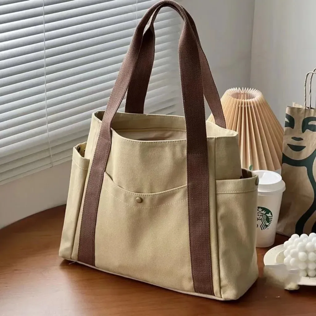 Elegant Large Capacity Cloth Canvas Tote Shoulder Handbag Versatile Commuter Student Bag