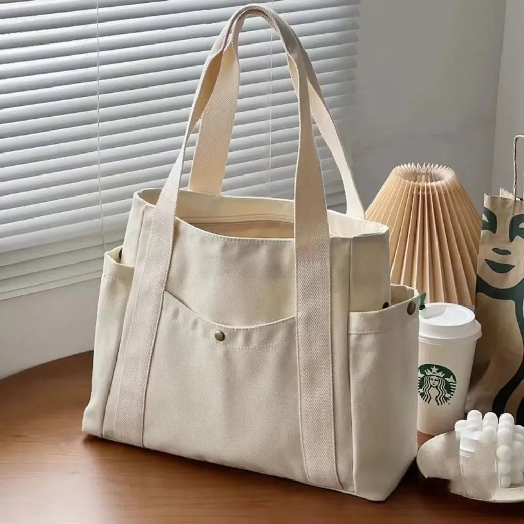 Elegant Large Capacity Cloth Canvas Tote Shoulder Handbag Versatile Commuter Student Bag