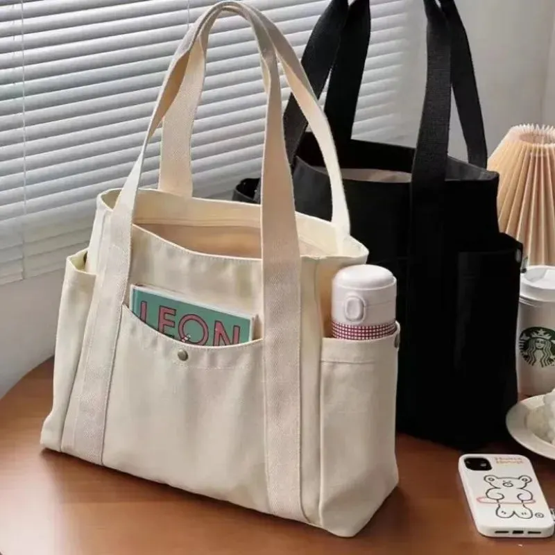 Elegant Large Capacity Cloth Canvas Tote Shoulder Handbag Versatile Commuter Student Bag
