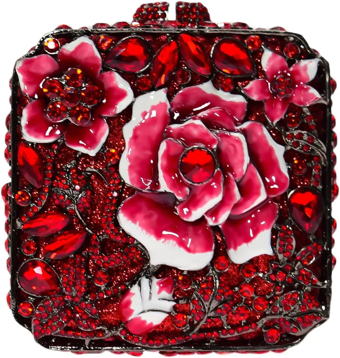 Elegant Rose Flower Clutch Bag Women Crystal Evening Bag Floral Rhinestone Handbag Bling Party Wedding Purse
