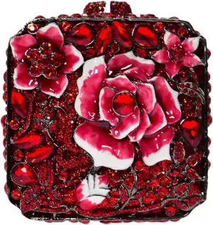Elegant Rose Flower Clutch Bag Women Crystal Evening Bag Floral Rhinestone Handbag Bling Party Wedding Purse