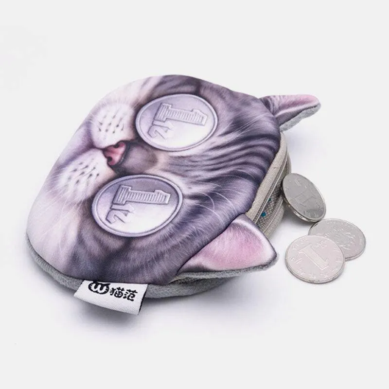 elvesmall Women Cartoon 3D Cat Head Personality Cute Small Storage Bag Coin Bag
