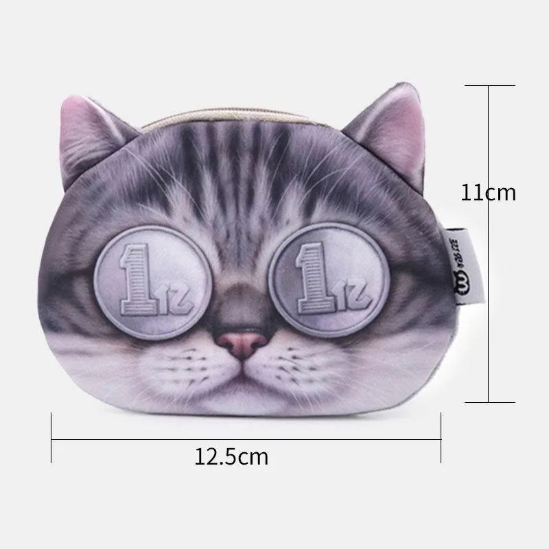 elvesmall Women Cartoon 3D Cat Head Personality Cute Small Storage Bag Coin Bag