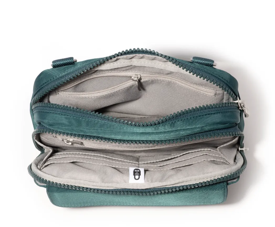 Emerald Twill Modern Double Zip Crossbody