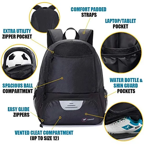 ERANT Soccer Bag for Girls - Soccer Backpack for Boys - Soccer Bags for Boys - Girls Soccer Bags with Ball Holder - Soccer Backpack for Girls - Kids Soccer Bag Kids - Soccer Backpacks with Ball Holder