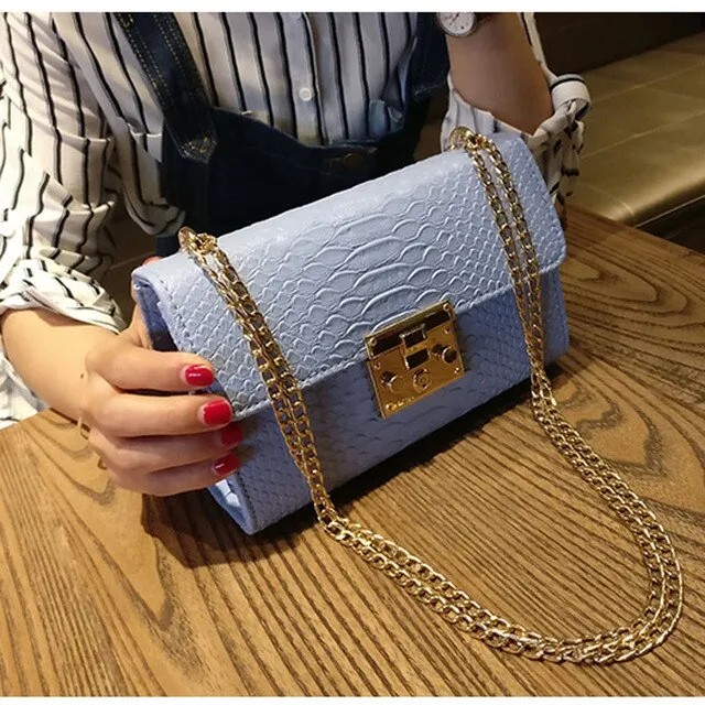 Fashion Alligator PU Leather Shoulder & Crossbody Bag – Women’s Flap Messenger Handbag with Chain