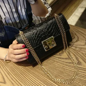 Fashion Alligator PU Leather Shoulder & Crossbody Bag – Women’s Flap Messenger Handbag with Chain