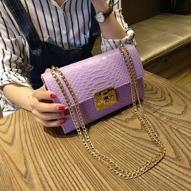 Fashion Alligator PU Leather Shoulder & Crossbody Bag – Women’s Flap Messenger Handbag with Chain
