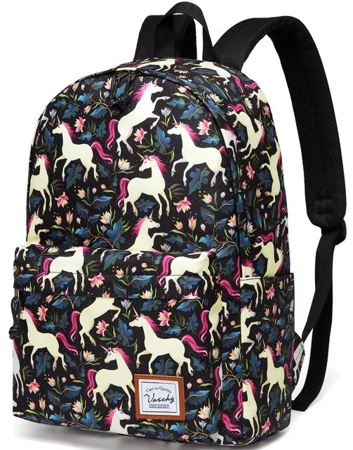 Fashion Women Backpack Girls VASCHY Classic Water Resistant Floral School Backpack 15Inch Laptop Casual Daypack Unicorn Backpack