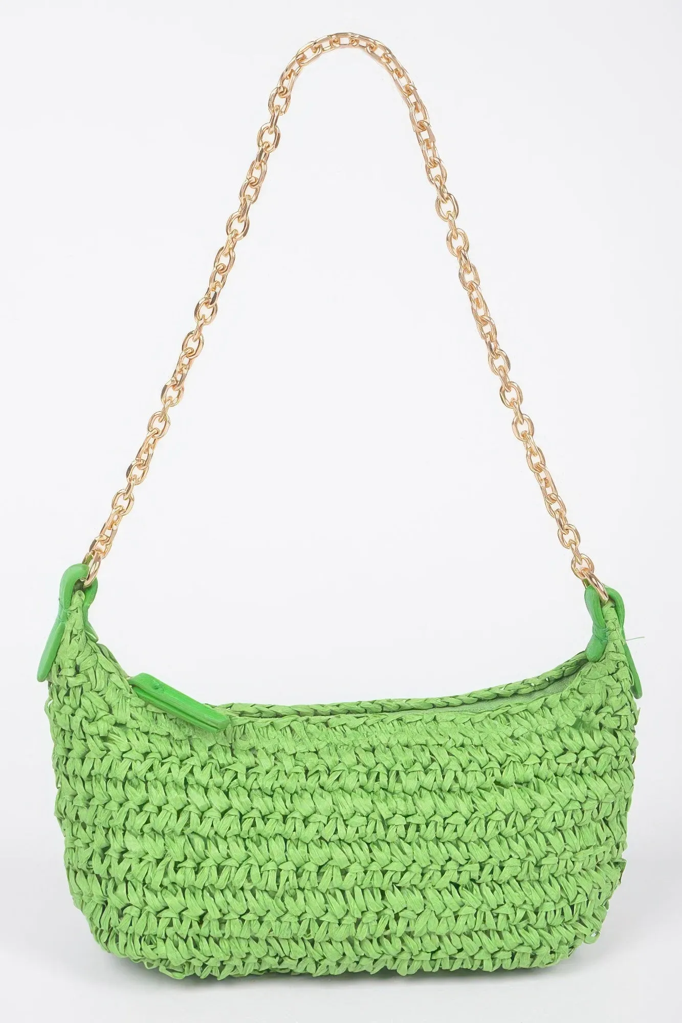 Faux Straw Zip Chain Shoulder Clutch