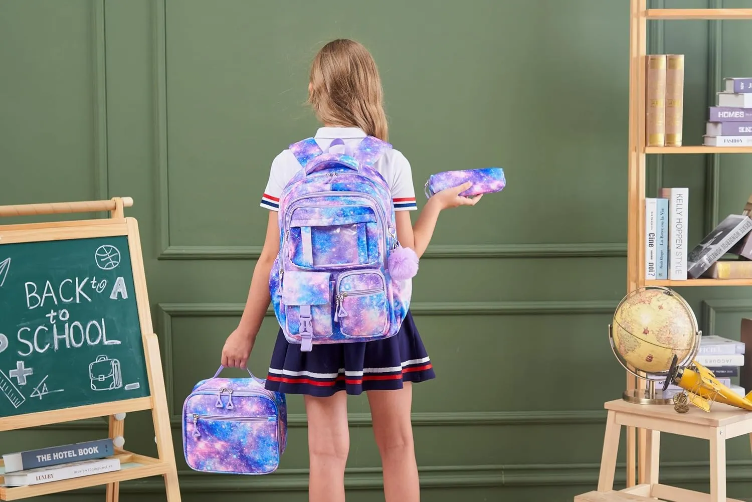 Fimibuke Kids Backpack for School Girls, 3Pcs Waterproof Girls Backpack with Lunch Box & Pencil Pouch - Lightweight School Backpack Bookbag for Elementary Middle School Student Teens Ages 6  Purple