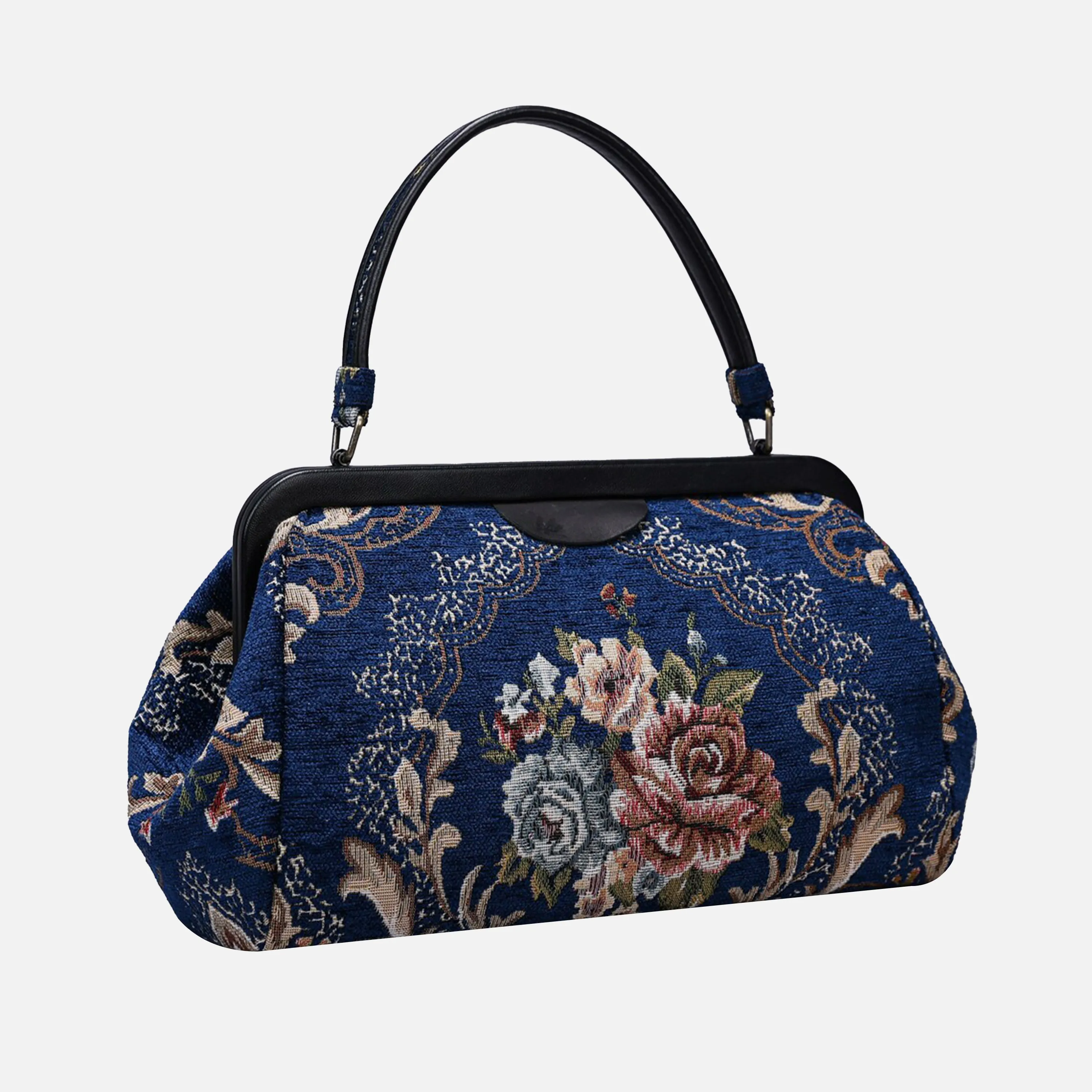 Floral Blue Top Handle Purse