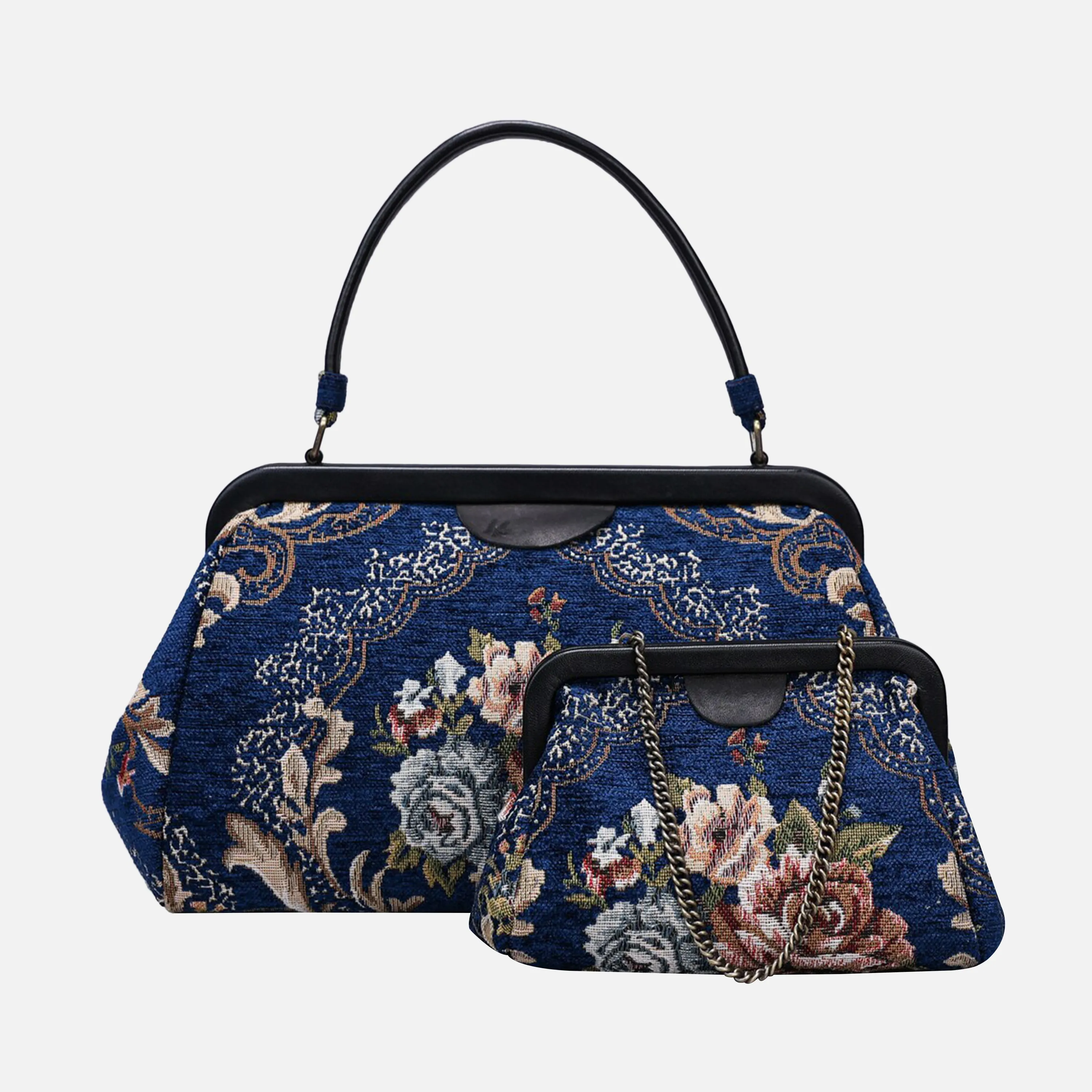 Floral Blue Top Handle Purse