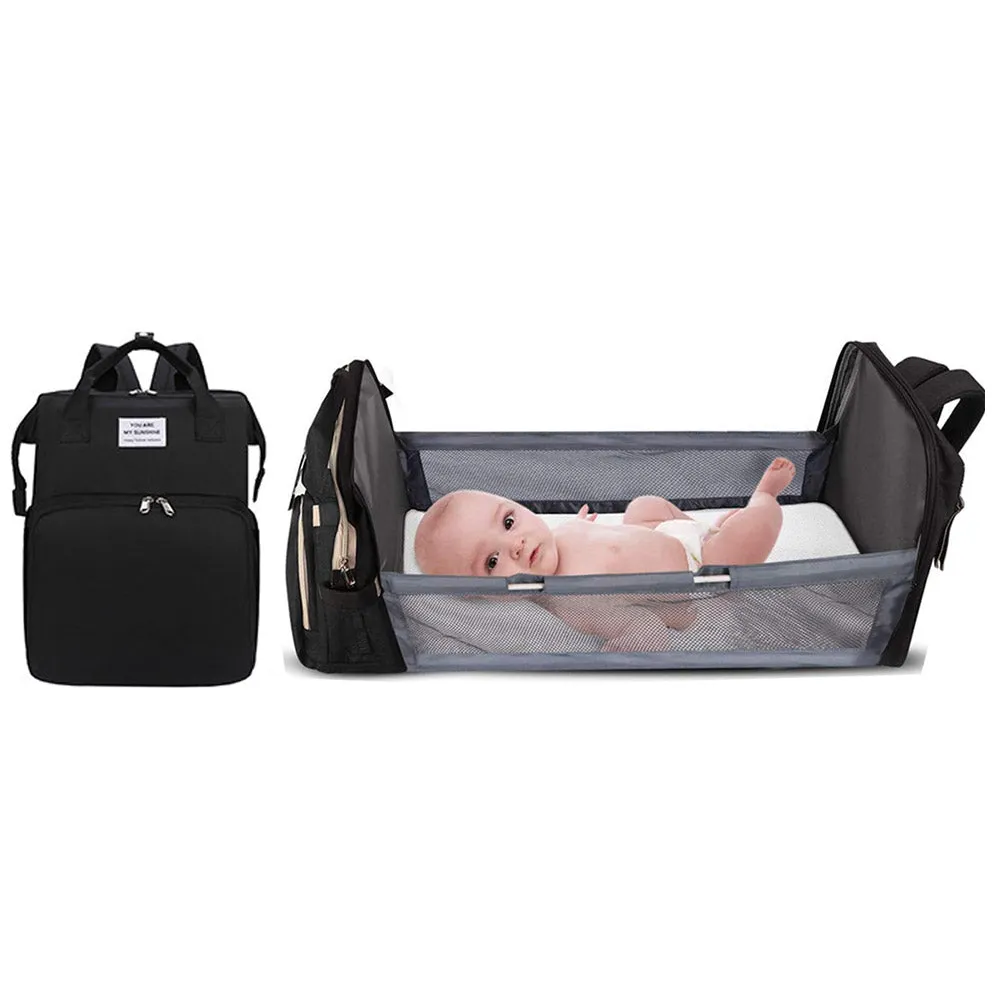 Foldable Mommy Backpack with Bed Diaper Bag Multifunctional Baby Crib Backpack Nappy Mummy Bag