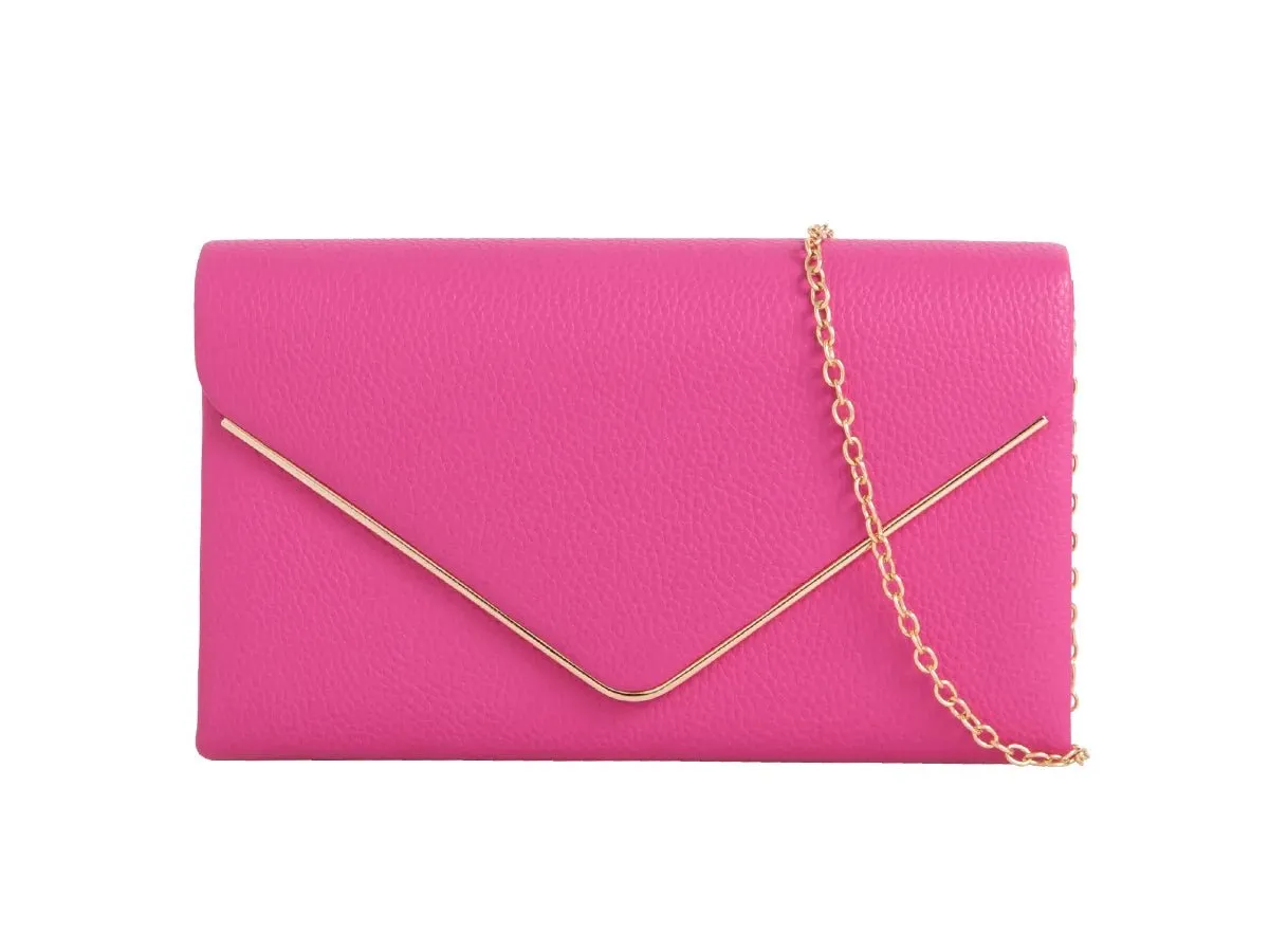 Fuchsia Pink Gold Trimmed Clutch Bag