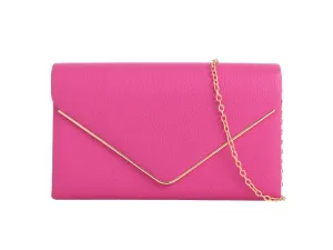 Fuchsia Pink Gold Trimmed Clutch Bag