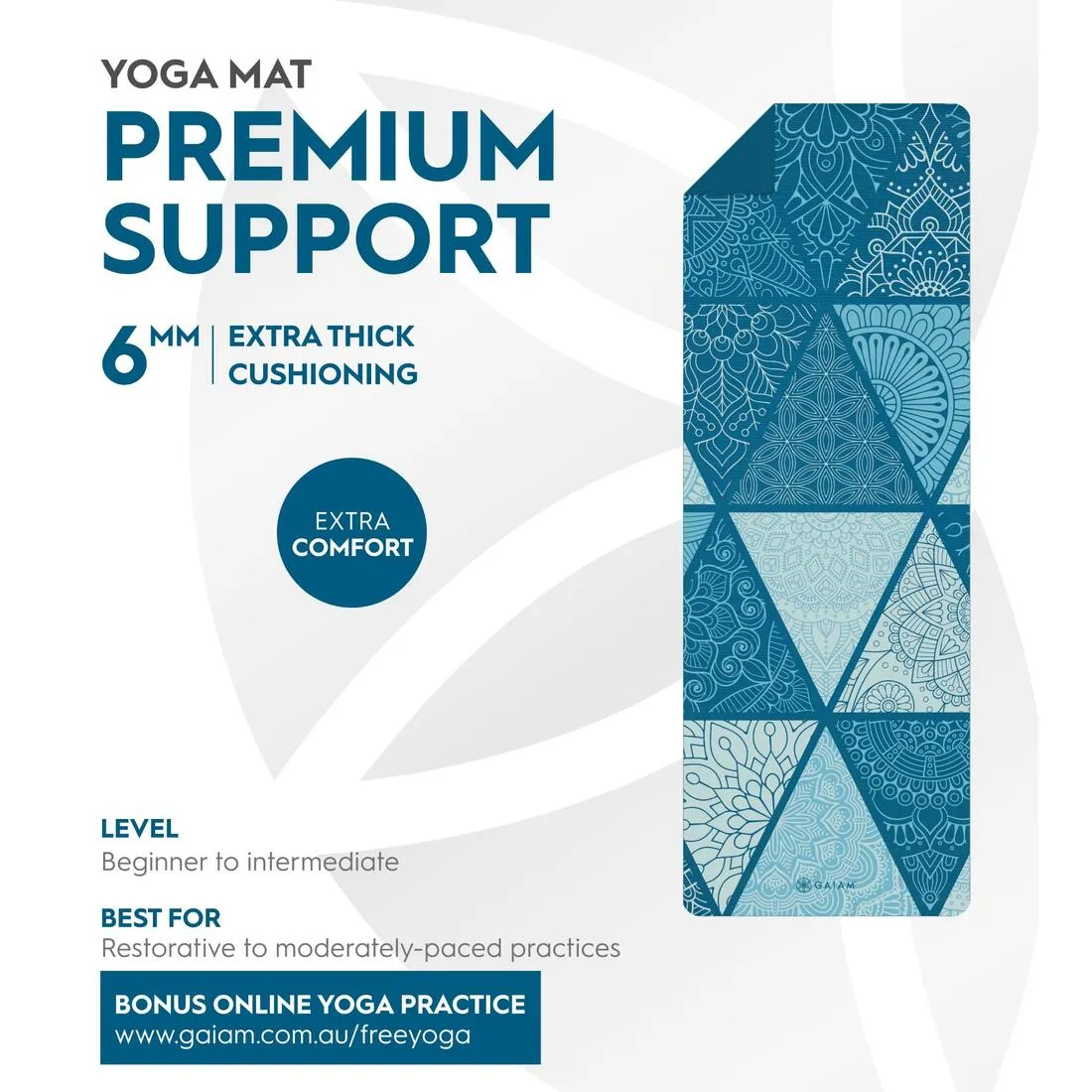 Gaiam Premium Support Yoga Mat - 6mm - Sea Glass