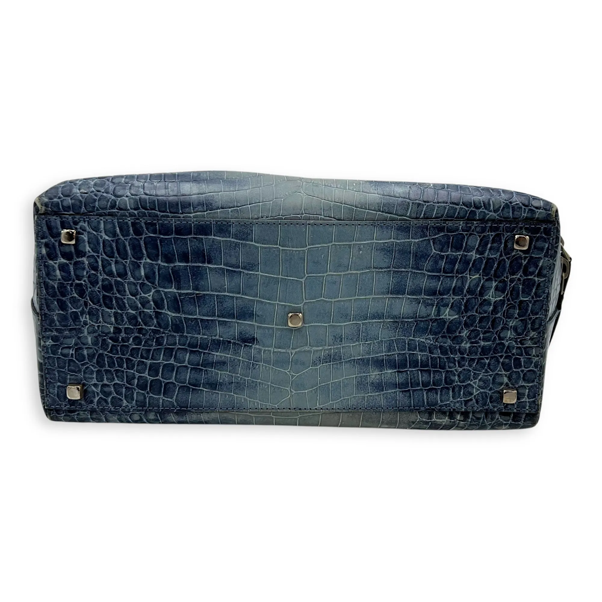 Gancini Top Handle Bag Blue in Python Embossed Calfskin, Silver hardware
