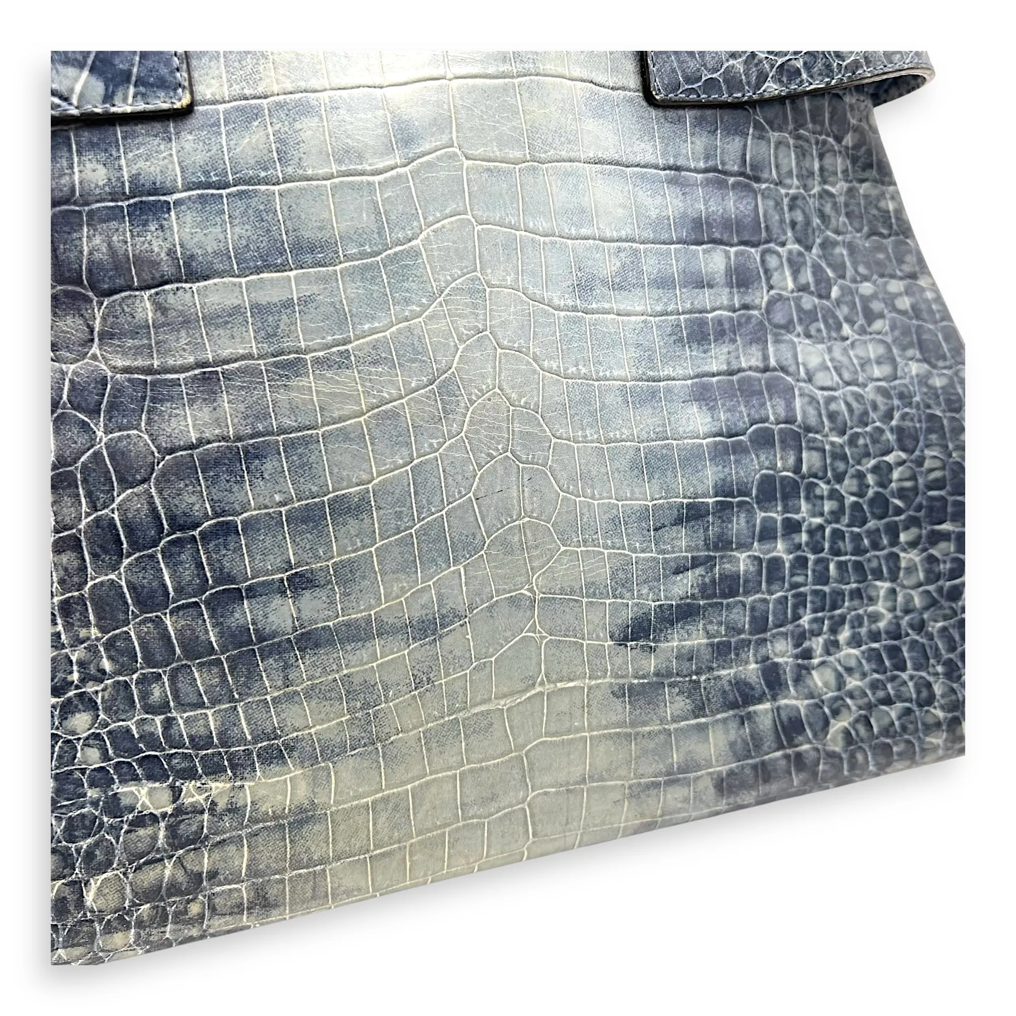 Gancini Top Handle Bag Blue in Python Embossed Calfskin, Silver hardware