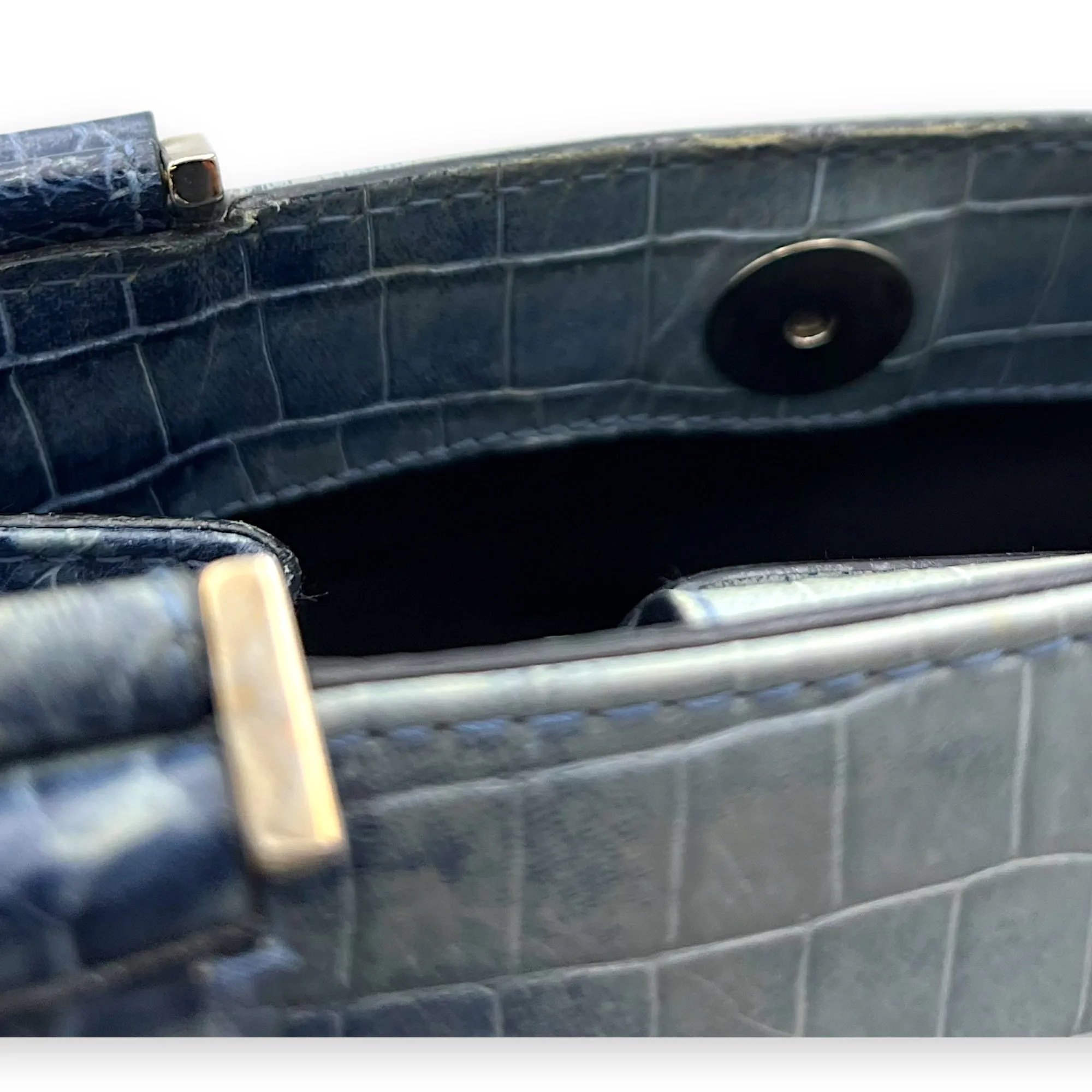 Gancini Top Handle Bag Blue in Python Embossed Calfskin, Silver hardware