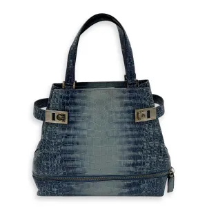 Gancini Top Handle Bag Blue in Python Embossed Calfskin, Silver hardware