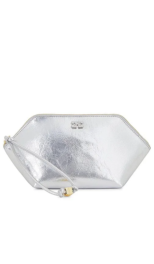 Ganni Bou Zipped Clutch in Metallic Silver