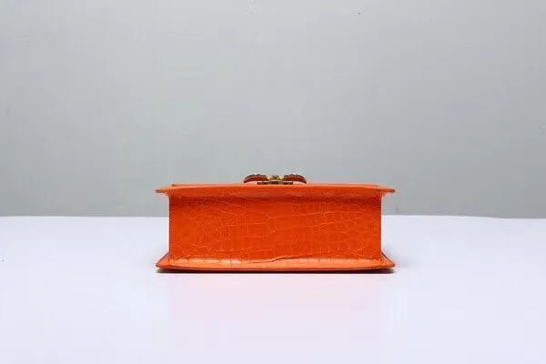 Genuine Crocodile  Leather Top Handle Cross Body Bag Orange