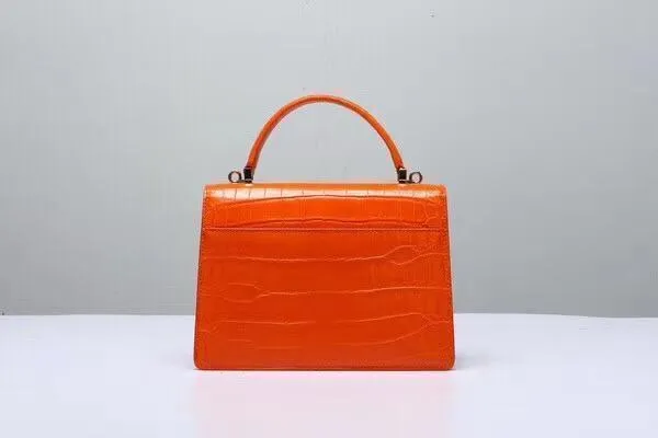 Genuine Crocodile  Leather Top Handle Cross Body Bag Orange