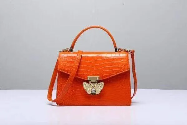 Genuine Crocodile  Leather Top Handle Cross Body Bag Orange