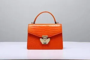 Genuine Crocodile  Leather Top Handle Cross Body Bag Orange