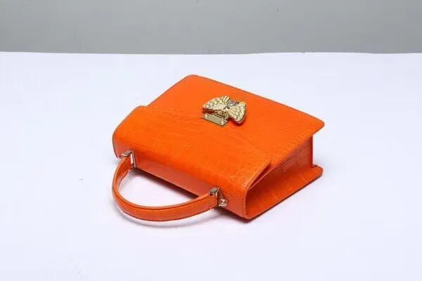 Genuine Crocodile  Leather Top Handle Cross Body Bag Orange