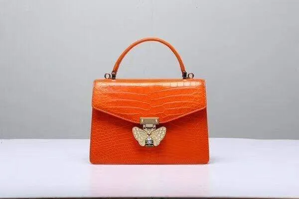 Genuine Crocodile  Leather Top Handle Cross Body Bag Orange