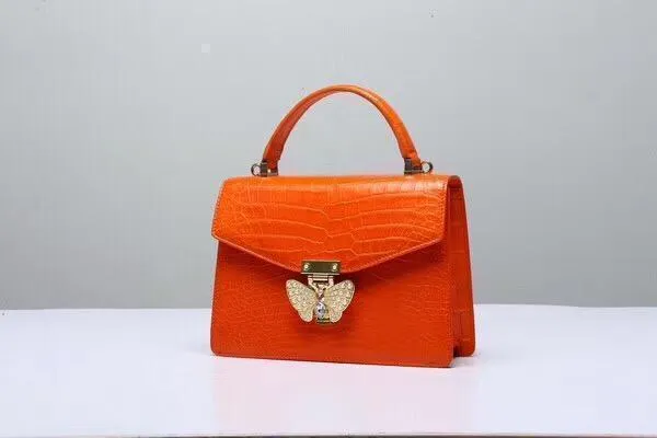 Genuine Crocodile  Leather Top Handle Cross Body Bag Orange