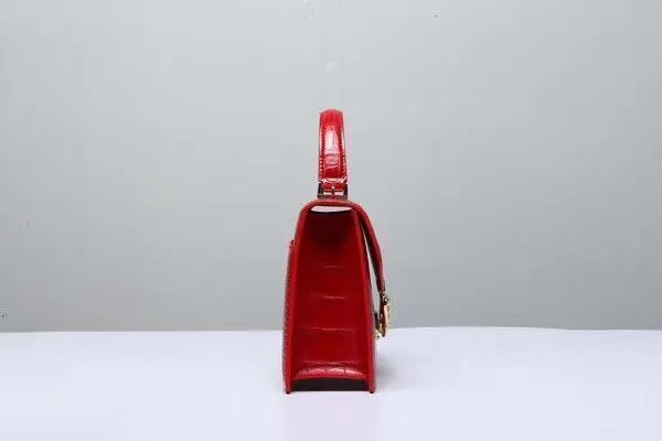 Genuine Crocodile  Leather Top Handle Cross Body Bag Red