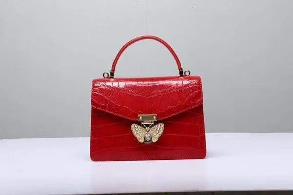 Genuine Crocodile  Leather Top Handle Cross Body Bag Red