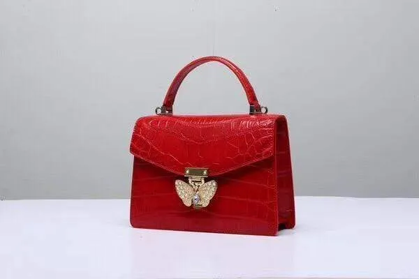 Genuine Crocodile  Leather Top Handle Cross Body Bag Red