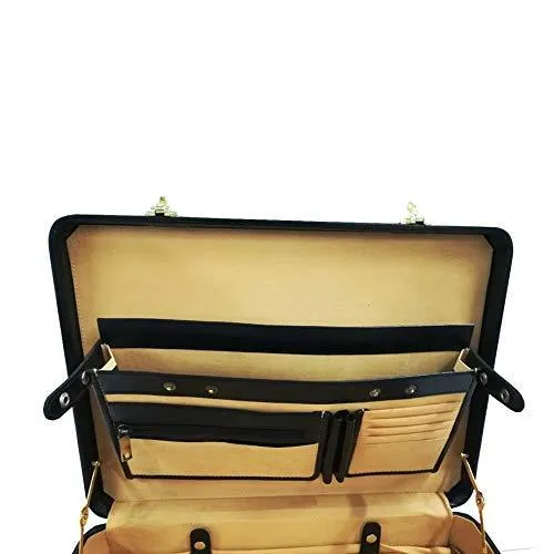 Genuine Leather Attache Business Handbag Leather Briefcase 1 Inch Expandable for Men (Black)