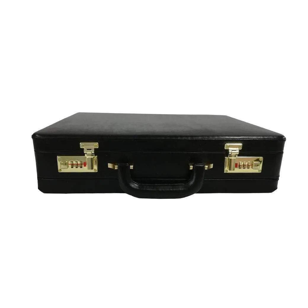 Genuine Leather Attache Business Handbag Leather Briefcase 1 Inch Expandable for Men (Black)