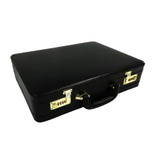 Genuine Leather Attache Business Handbag Leather Briefcase 1 Inch Expandable for Men (Black)