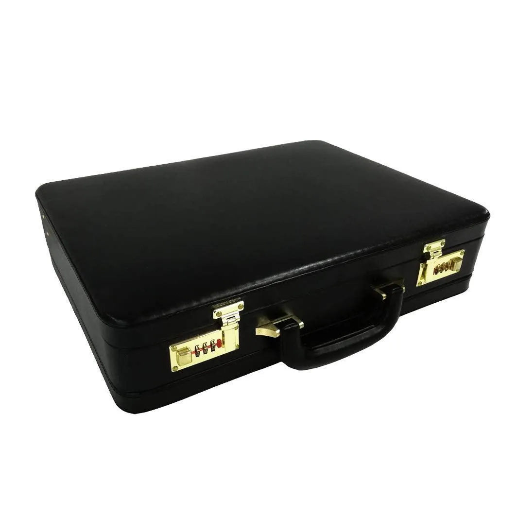Genuine Leather Attache Business Handbag Leather Briefcase 1 Inch Expandable for Men (Black)
