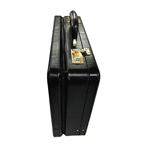 Genuine Leather Attache Business Handbag Leather Briefcase 1 Inch Expandable for Men (Black)