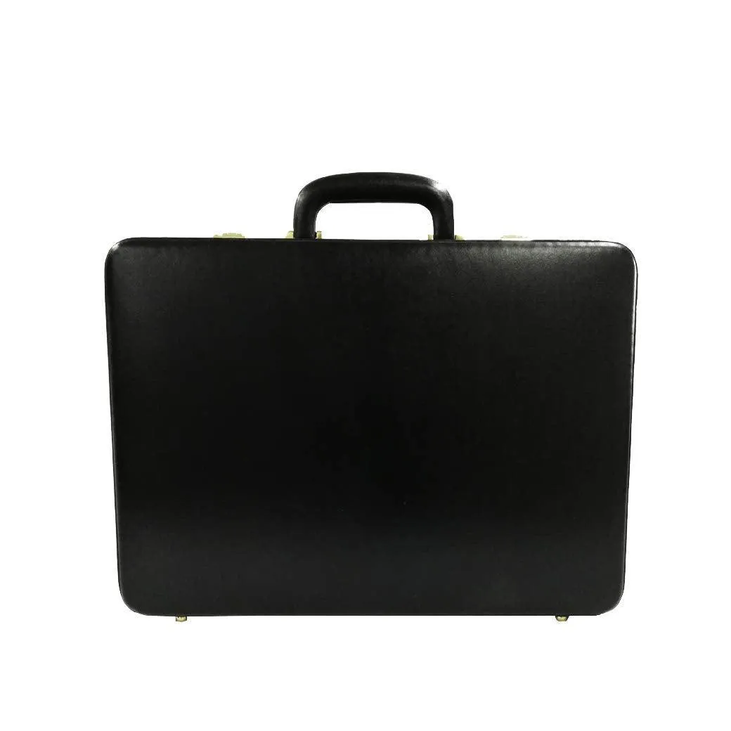 Genuine Leather Attache Business Handbag Leather Briefcase 1 Inch Expandable for Men (Black)