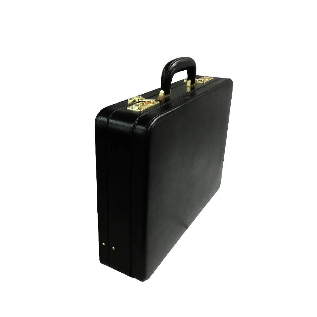 Genuine Leather Attache Business Handbag Leather Briefcase 1 Inch Expandable for Men (Black)