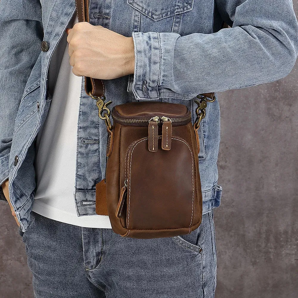 Genuine Leather Men Crossbody Bags Vintage Waist Pack Shoulder Handbags For Male Sling Purse Messenger Flap Belt Clutch JYY1239