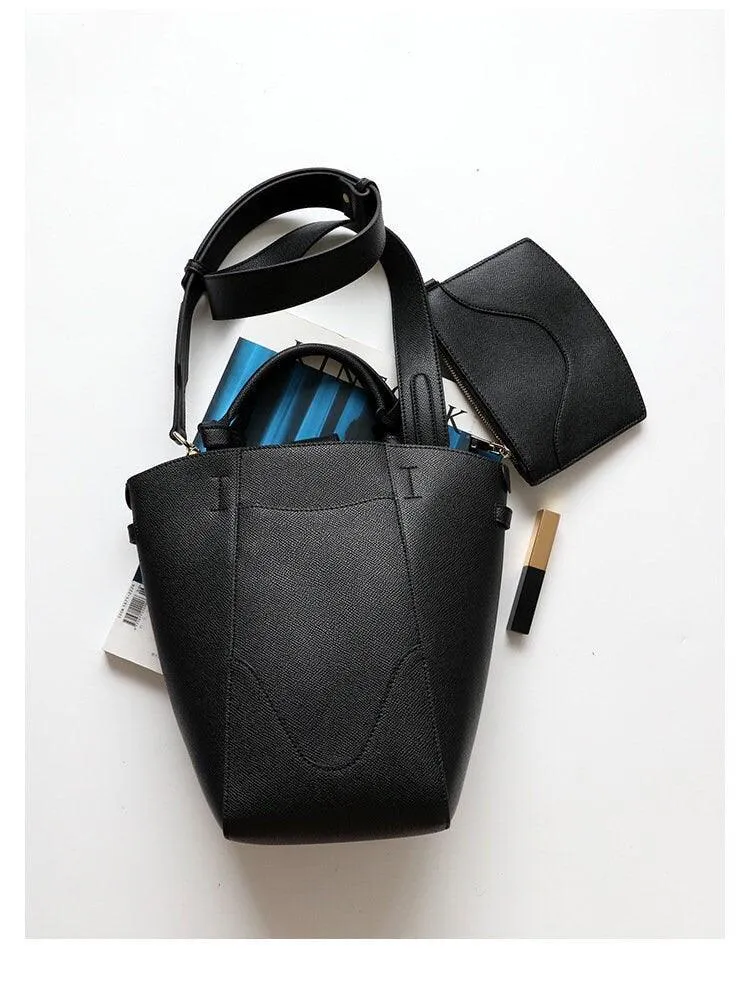 Genuine Leather Minimalist Bucket Bag | Fashion Leather Shoulder Bag | Lady Chic Leather Purse | Gift For Her