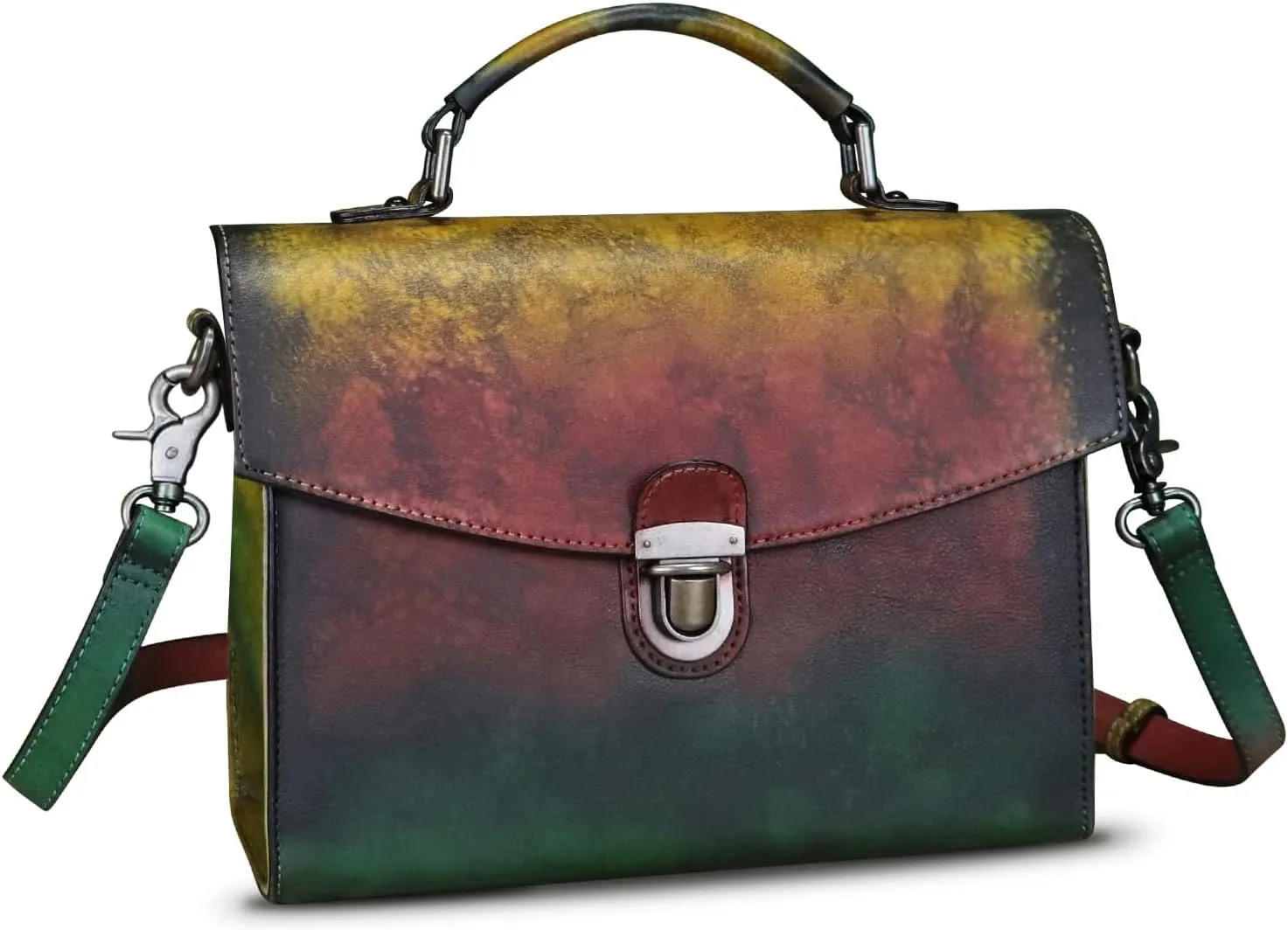 Genuine Leather Satchel Purse for Women Vintage Handmade Top Handle Handbag Retro Designer Crossbody Bags