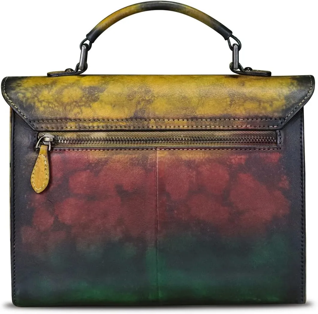 Genuine Leather Satchel Purse for Women Vintage Handmade Top Handle Handbag Retro Designer Crossbody Bags