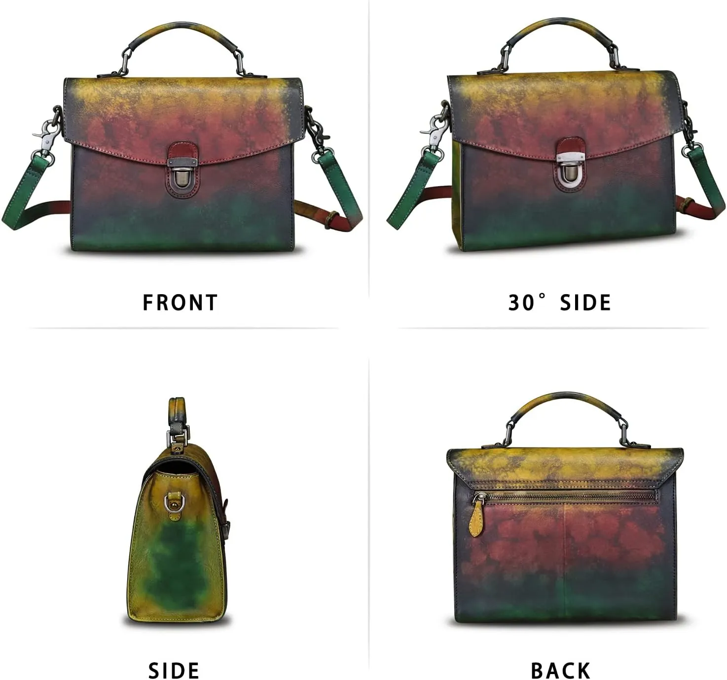 Genuine Leather Satchel Purse for Women Vintage Handmade Top Handle Handbag Retro Designer Crossbody Bags