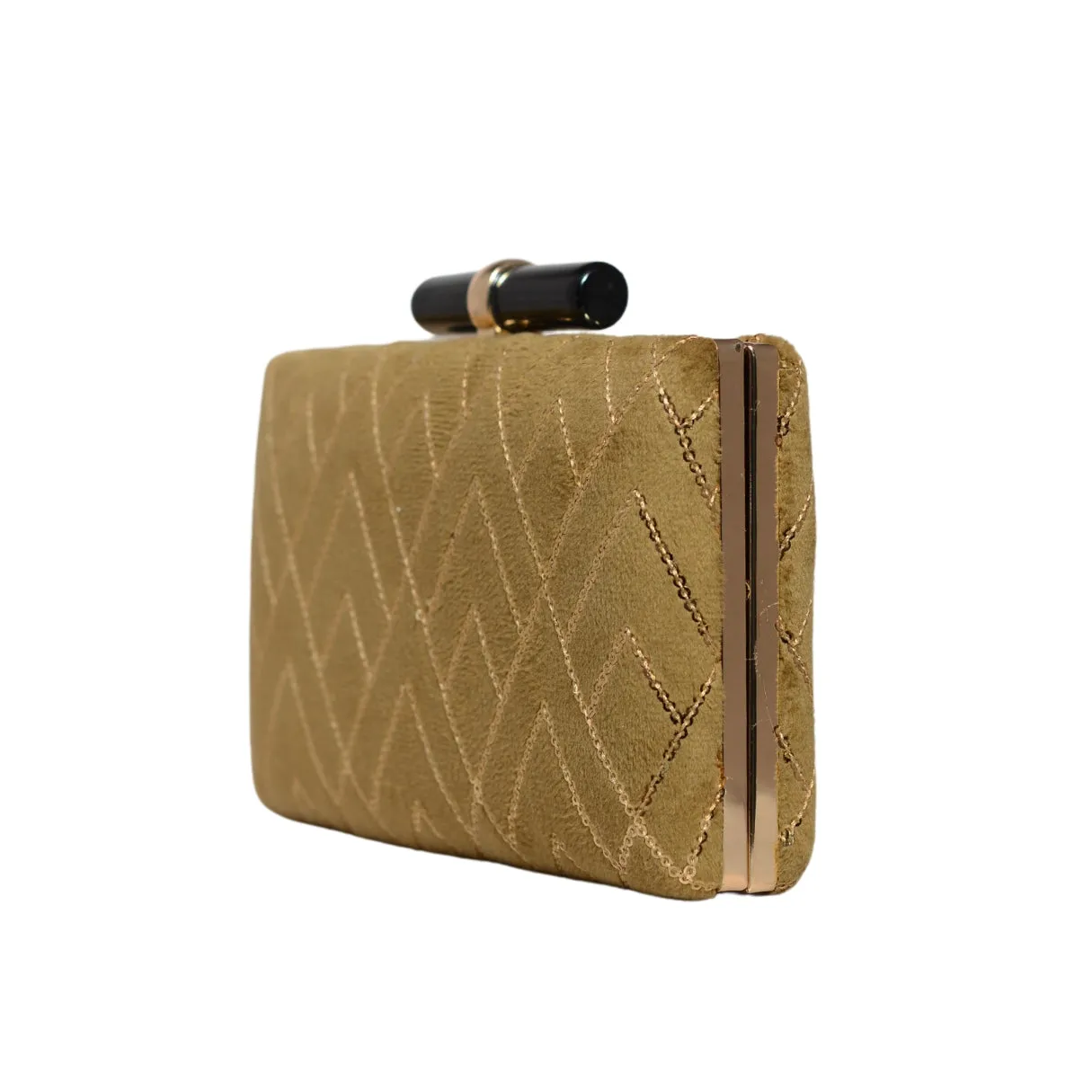 Golden Checks Pattern Sequins Embroidery Clutch